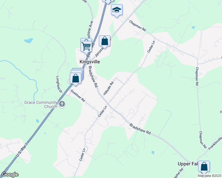 map of restaurants, bars, coffee shops, grocery stores, and more near 11711 Hillside Road in Kingsville