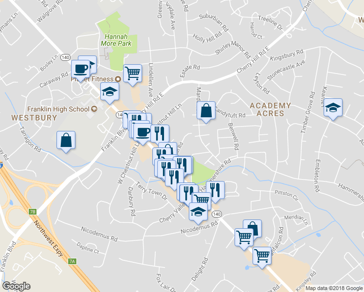 map of restaurants, bars, coffee shops, grocery stores, and more near 9 Austin Road in Reisterstown