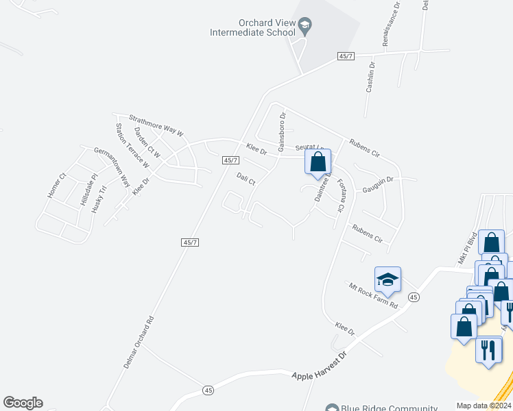 map of restaurants, bars, coffee shops, grocery stores, and more near 403 Bertelli Court in Martinsburg
