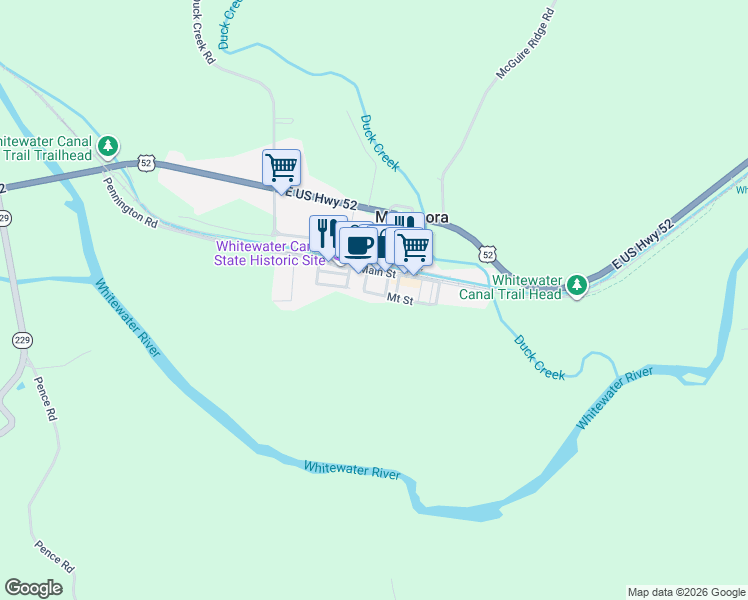 map of restaurants, bars, coffee shops, grocery stores, and more near 19060 Mount Street in Metamora
