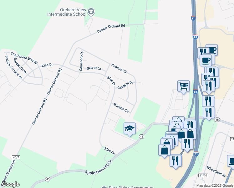 map of restaurants, bars, coffee shops, grocery stores, and more near 136 Picasso Court in Martinsburg