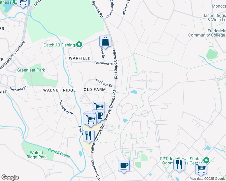 map of restaurants, bars, coffee shops, grocery stores, and more near 2990 Bristol Drive in Frederick