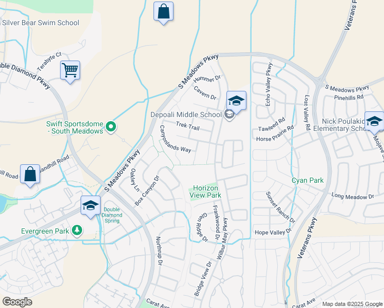 map of restaurants, bars, coffee shops, grocery stores, and more near 1795 Canyonlands Way in Reno