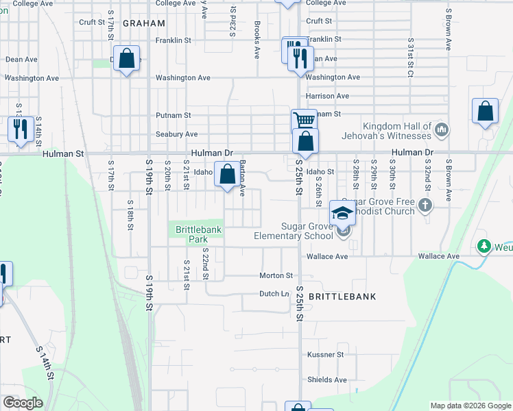 map of restaurants, bars, coffee shops, grocery stores, and more near 2300 Miller Drive in Terre Haute