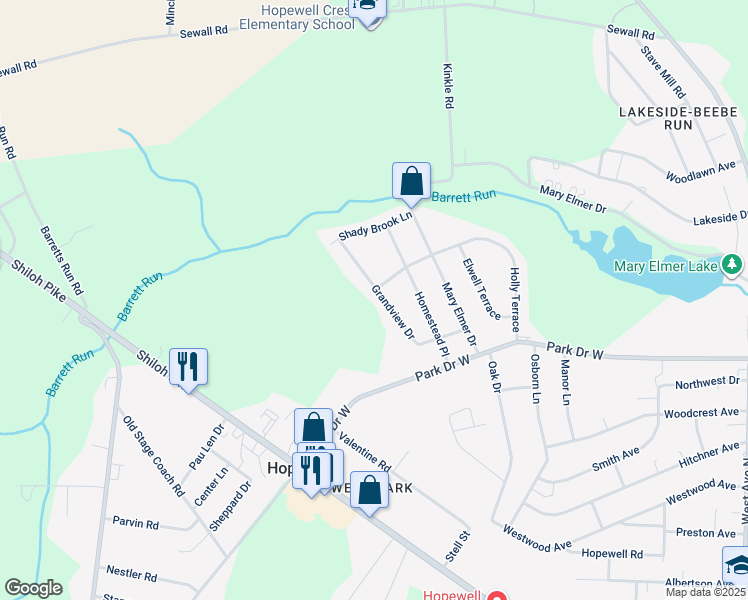 map of restaurants, bars, coffee shops, grocery stores, and more near 113 Grandview Drive in Bridgeton