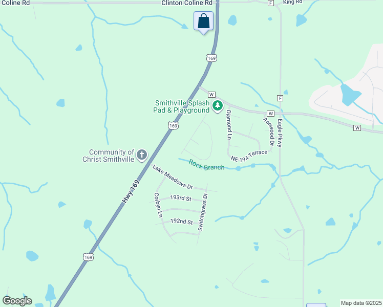map of restaurants, bars, coffee shops, grocery stores, and more near 213 Mulberry Lane in Smithville