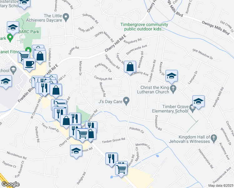 map of restaurants, bars, coffee shops, grocery stores, and more near 6 Coliston Road in Reisterstown