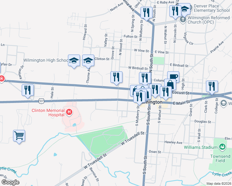 map of restaurants, bars, coffee shops, grocery stores, and more near 321 West Locust Street in Wilmington