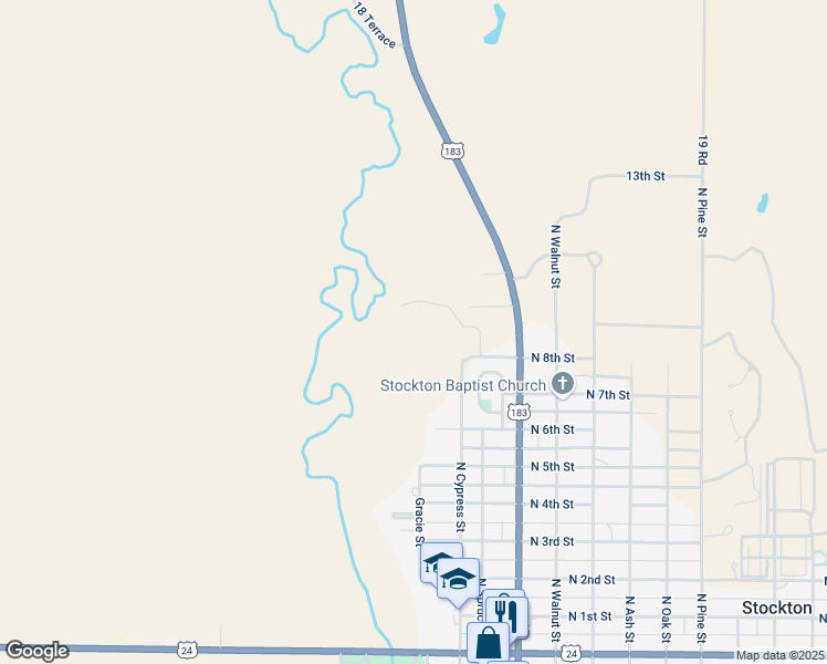 map of restaurants, bars, coffee shops, grocery stores, and more near 1825 I Road in Stockton