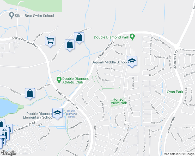 map of restaurants, bars, coffee shops, grocery stores, and more near 1695 Canyonlands Way in Reno