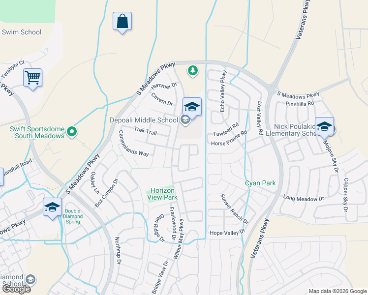 map of restaurants, bars, coffee shops, grocery stores, and more near 1899 Jamboree Drive in Reno