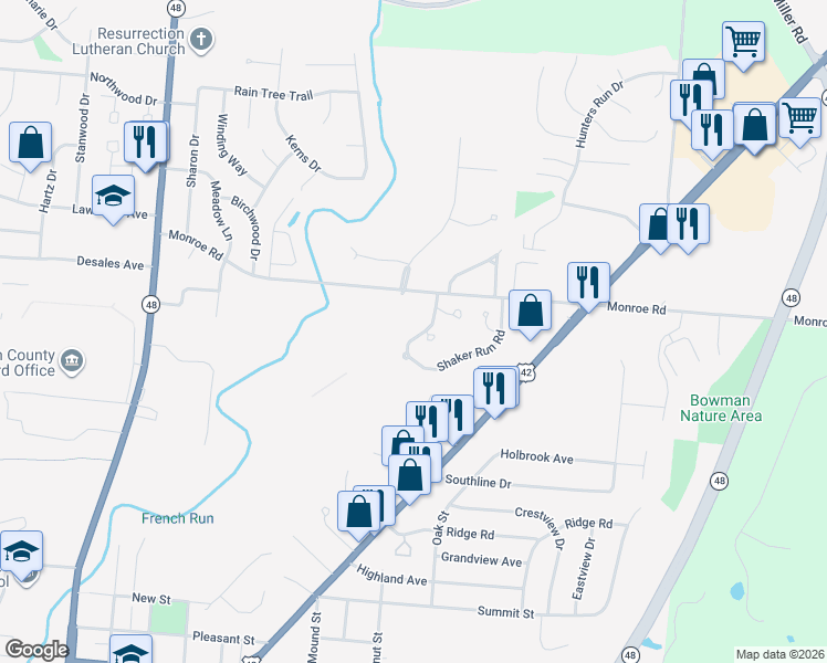 map of restaurants, bars, coffee shops, grocery stores, and more near 19B Shaker Run Road in Lebanon