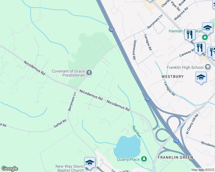 map of restaurants, bars, coffee shops, grocery stores, and more near 317 Chamborley Drive in Reisterstown