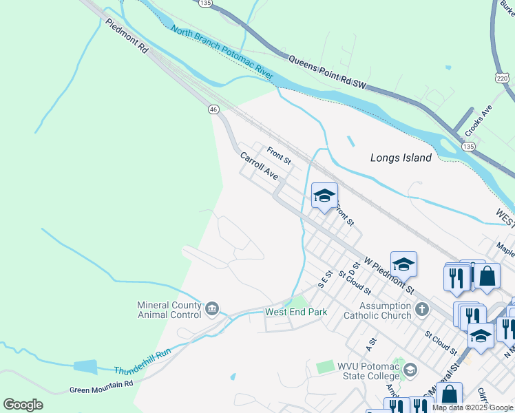 map of restaurants, bars, coffee shops, grocery stores, and more near 689 West Piedmont Street in Keyser