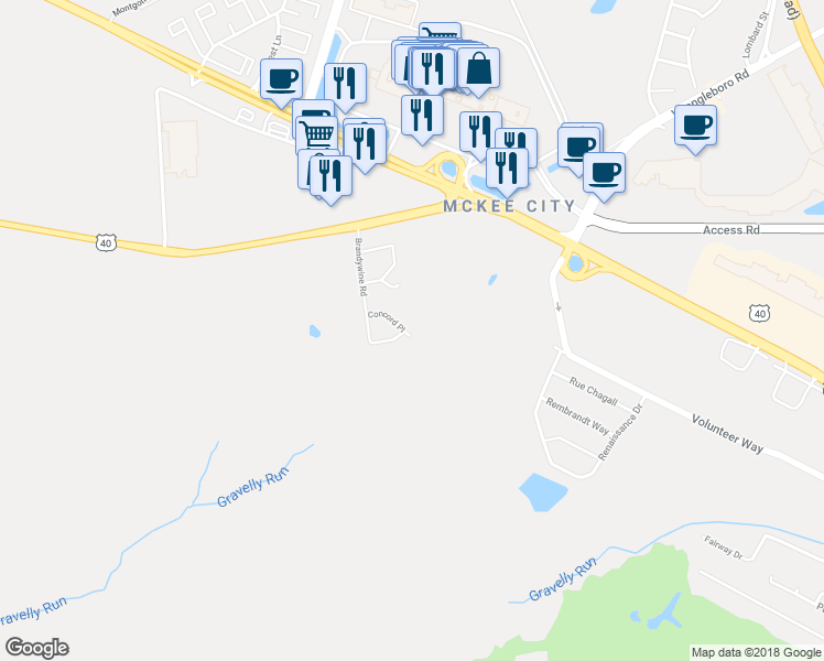 map of restaurants, bars, coffee shops, grocery stores, and more near 4545 Concord Place in Hamilton Township