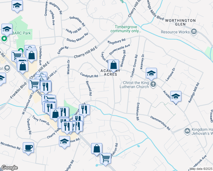 map of restaurants, bars, coffee shops, grocery stores, and more near 5 Coliston Road in Reisterstown