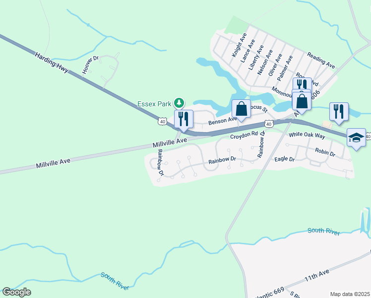 map of restaurants, bars, coffee shops, grocery stores, and more near 14 Westwood Road in Hamilton Township