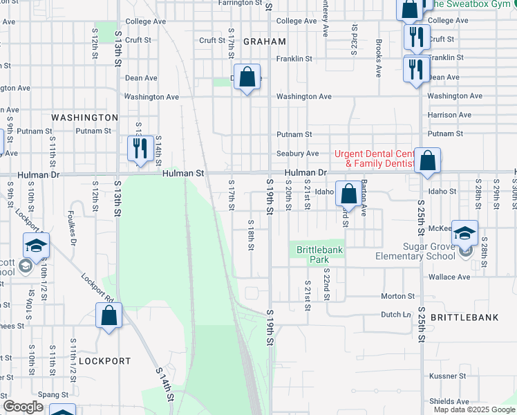 map of restaurants, bars, coffee shops, grocery stores, and more near 1815 South 19th Street in Terre Haute