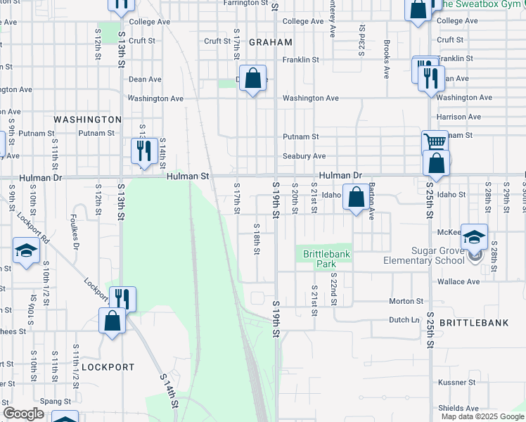 map of restaurants, bars, coffee shops, grocery stores, and more near 1815 South 19th Street in Terre Haute