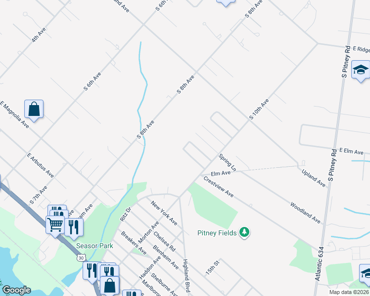 map of restaurants, bars, coffee shops, grocery stores, and more near 1113 Lavender Lane in Absecon