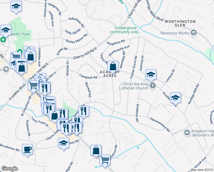 map of restaurants, bars, coffee shops, grocery stores, and more near 5 Coliston Road in Reisterstown