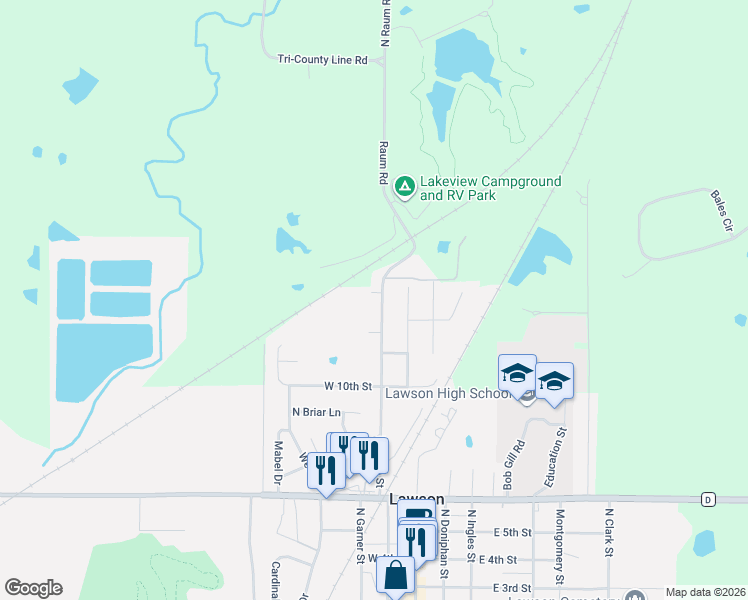 map of restaurants, bars, coffee shops, grocery stores, and more near 200 West 13th Street in Lawson