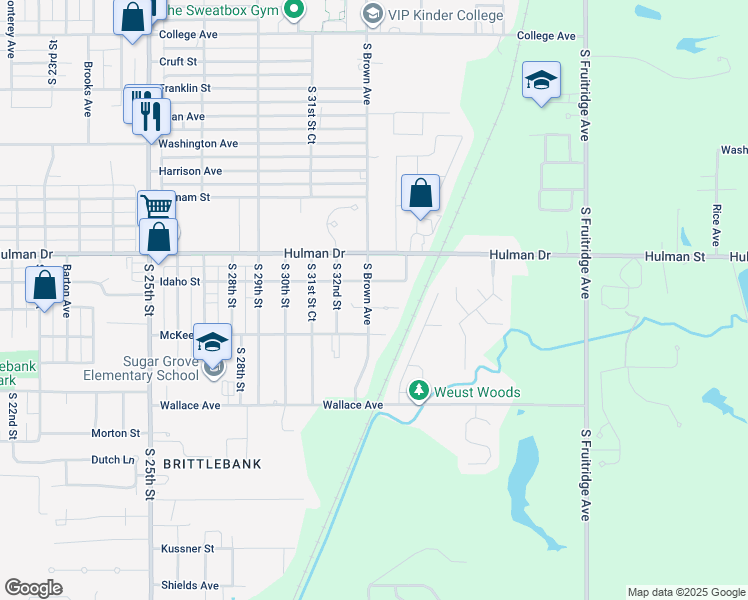 map of restaurants, bars, coffee shops, grocery stores, and more near 1810 South Brown Avenue in Terre Haute