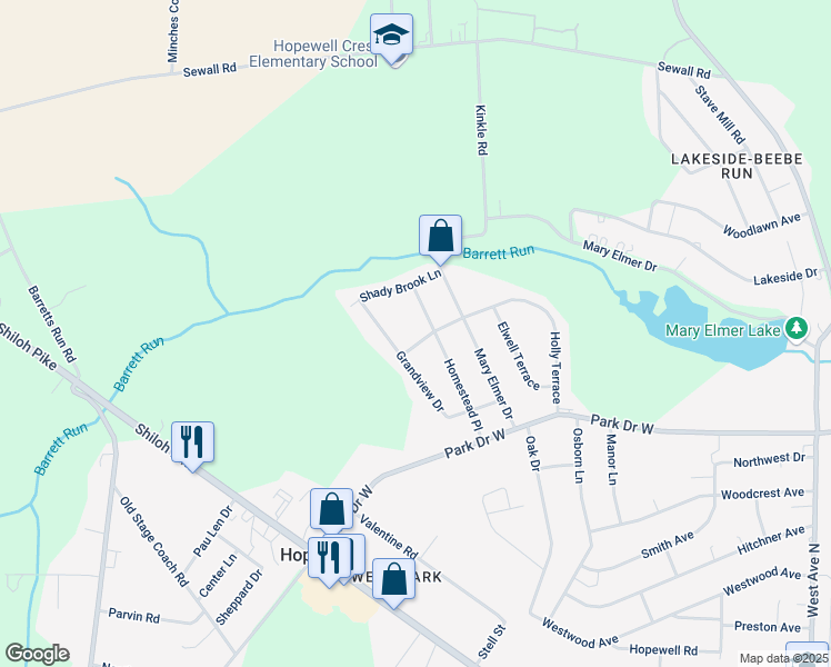 map of restaurants, bars, coffee shops, grocery stores, and more near 102 Holly Terrace in Bridgeton