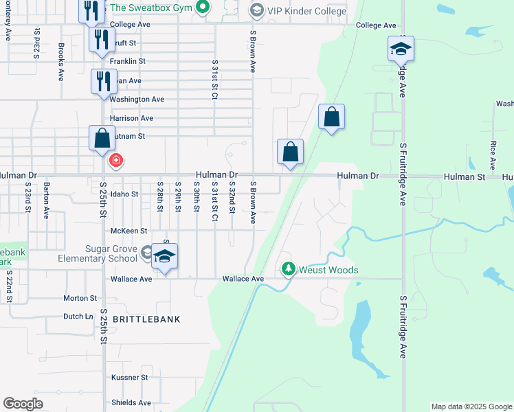 map of restaurants, bars, coffee shops, grocery stores, and more near 1810 South Brown Avenue in Terre Haute