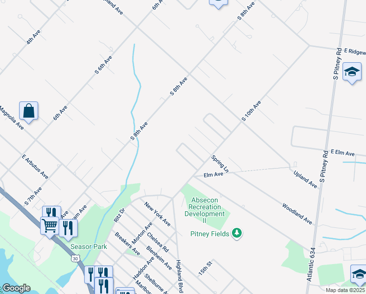 map of restaurants, bars, coffee shops, grocery stores, and more near 1113 Lavender Lane in Absecon