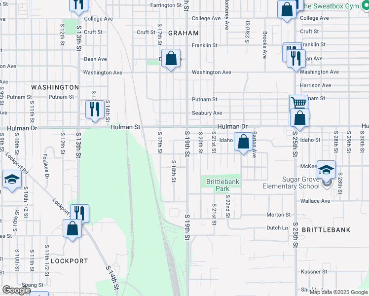 map of restaurants, bars, coffee shops, grocery stores, and more near 1815 South 19th Street in Terre Haute