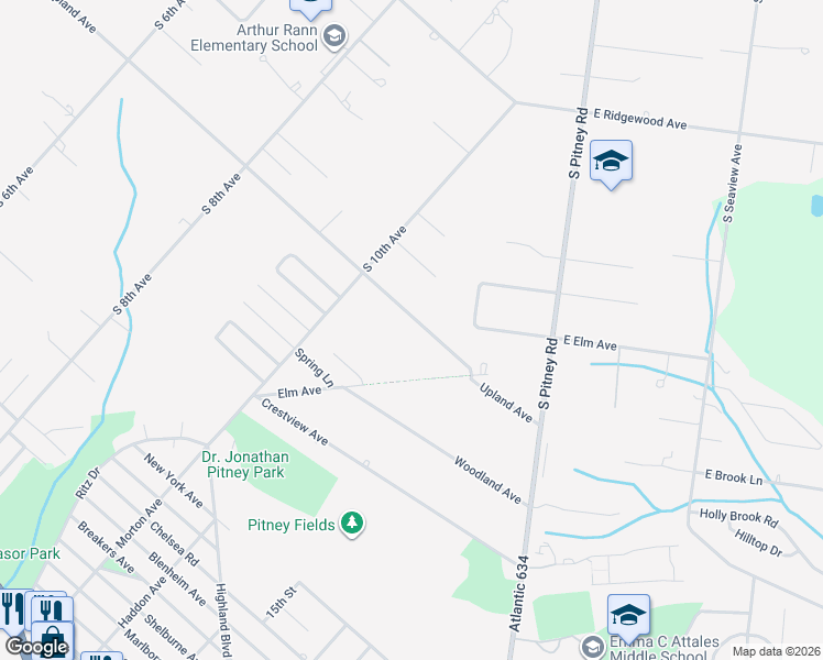 map of restaurants, bars, coffee shops, grocery stores, and more near 220 East Upland Avenue in Galloway