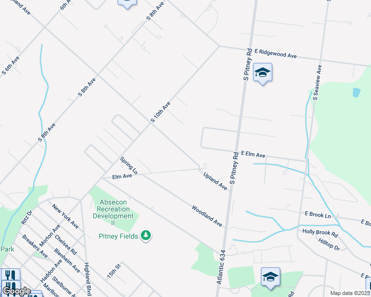 map of restaurants, bars, coffee shops, grocery stores, and more near 381 Upland Avenue in Galloway