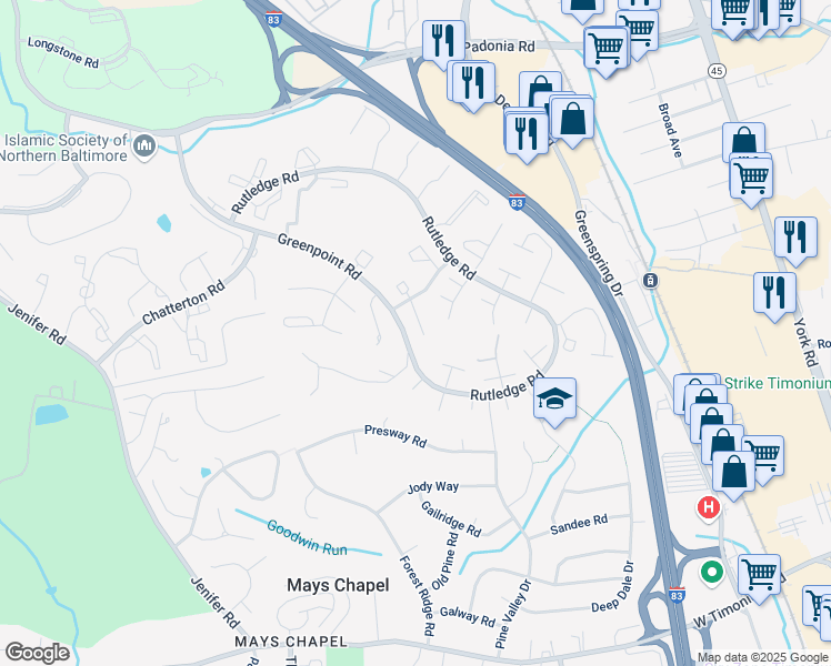 map of restaurants, bars, coffee shops, grocery stores, and more near 8 Bromley Court in Lutherville-Timonium