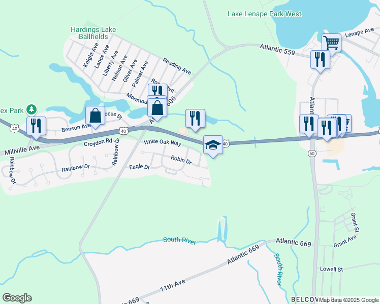 map of restaurants, bars, coffee shops, grocery stores, and more near 6160 White Oak Way in Hamilton