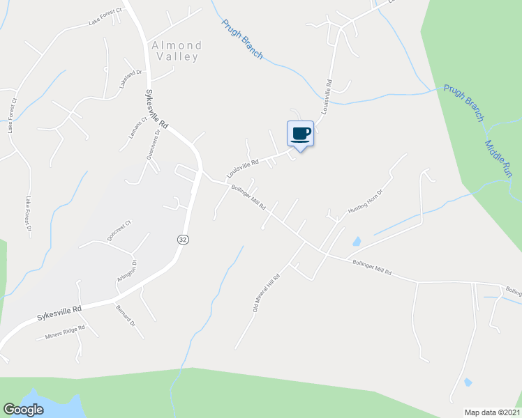 map of restaurants, bars, coffee shops, grocery stores, and more near 2125 Bollinger Mill Road in Finksburg