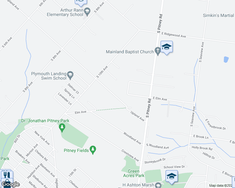 map of restaurants, bars, coffee shops, grocery stores, and more near 381 Upland Avenue in Galloway
