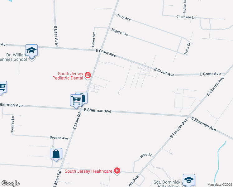 map of restaurants, bars, coffee shops, grocery stores, and more near 1014 East Sherman Avenue in Vineland