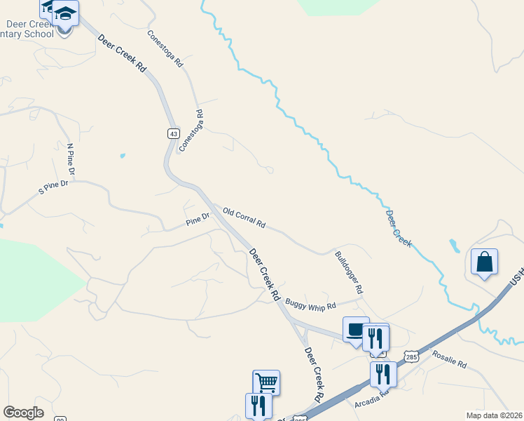 map of restaurants, bars, coffee shops, grocery stores, and more near 163 Old Corral Road in Bailey
