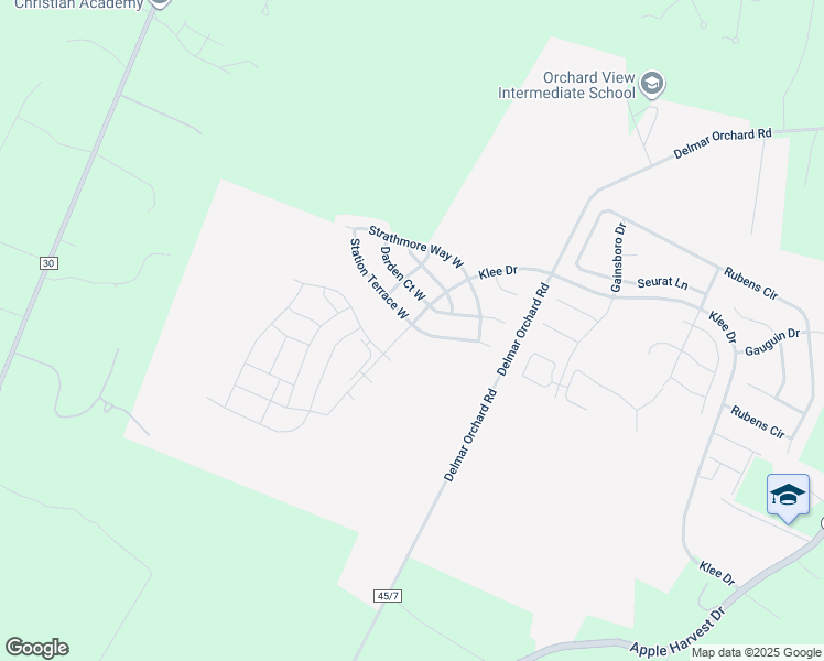 map of restaurants, bars, coffee shops, grocery stores, and more near 100 Station Terrace East in Martinsburg