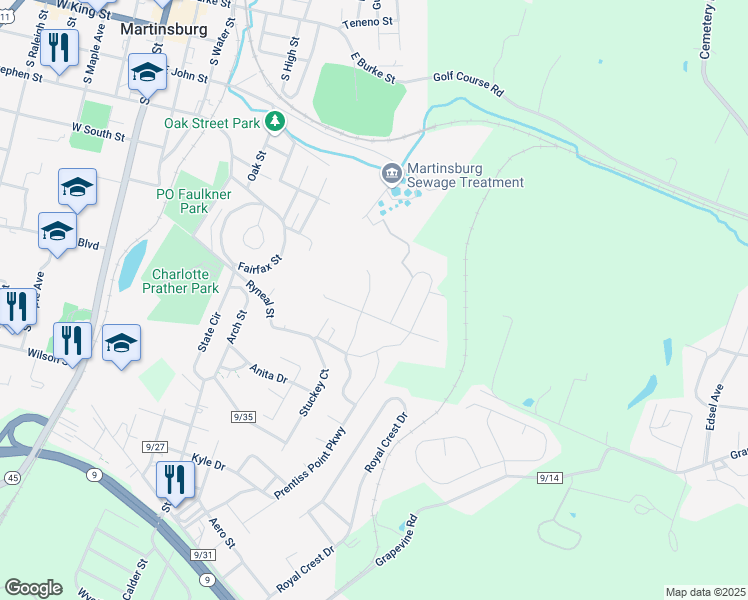 map of restaurants, bars, coffee shops, grocery stores, and more near 304 Pierce Arrow Way in Martinsburg