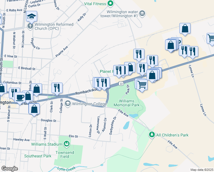 map of restaurants, bars, coffee shops, grocery stores, and more near 935 U.S. 22 in Wilmington