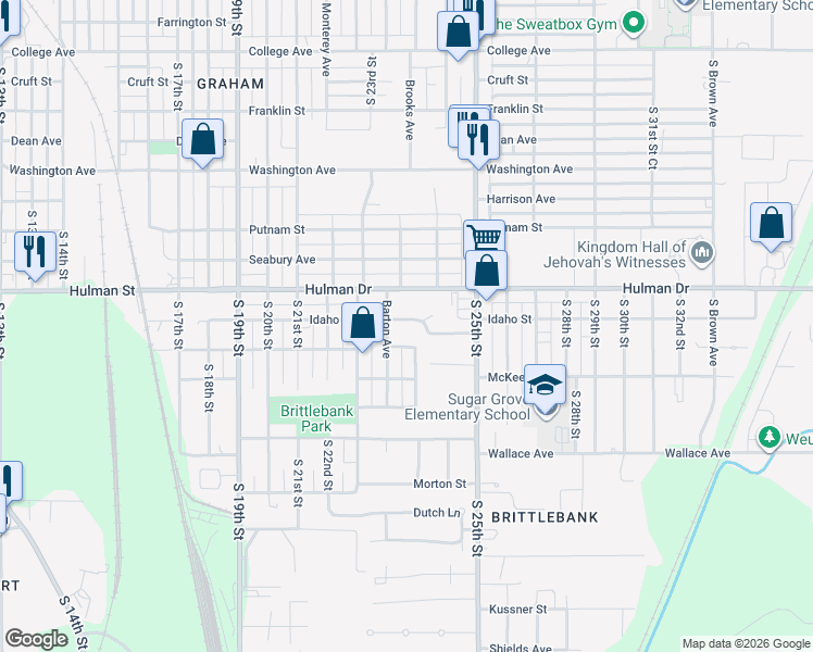 map of restaurants, bars, coffee shops, grocery stores, and more near 2403 Idaho Street in Terre Haute