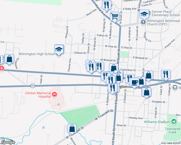 map of restaurants, bars, coffee shops, grocery stores, and more near 321 West Locust Street in Wilmington