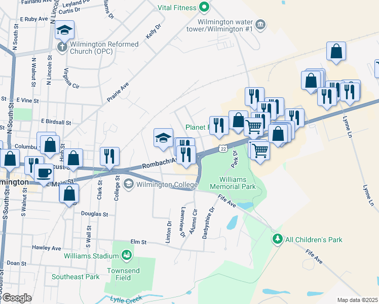 map of restaurants, bars, coffee shops, grocery stores, and more near 935 U.S. 22 in Wilmington
