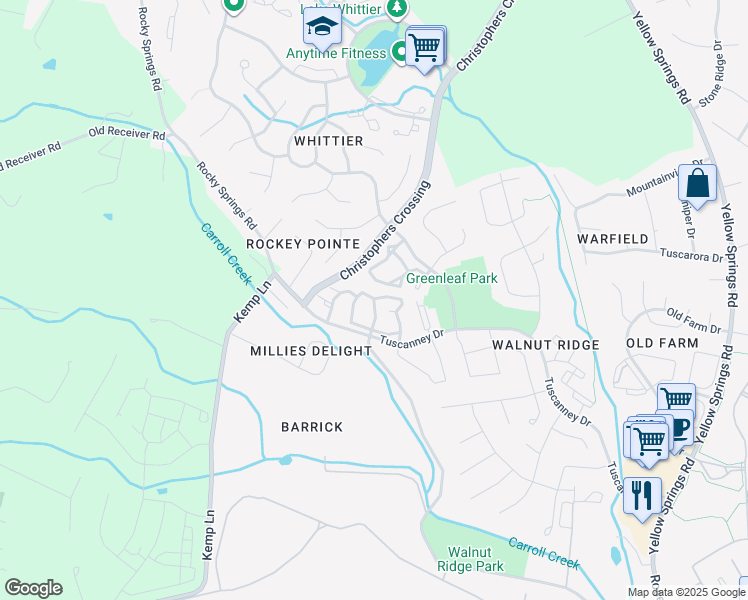 map of restaurants, bars, coffee shops, grocery stores, and more near 2507 Shelley Circle in Frederick