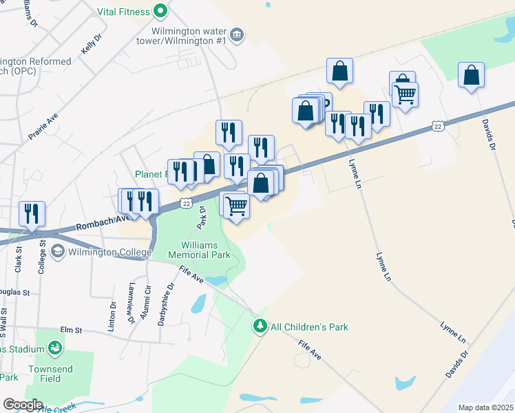 map of restaurants, bars, coffee shops, grocery stores, and more near 1244 Rombach Avenue in Wilmington
