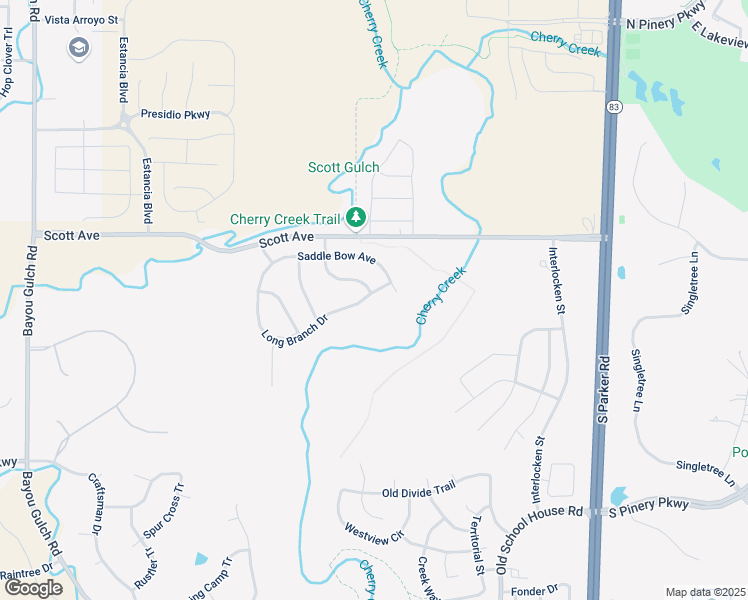 map of restaurants, bars, coffee shops, grocery stores, and more near 6296 Saddle Bow Avenue in Parker