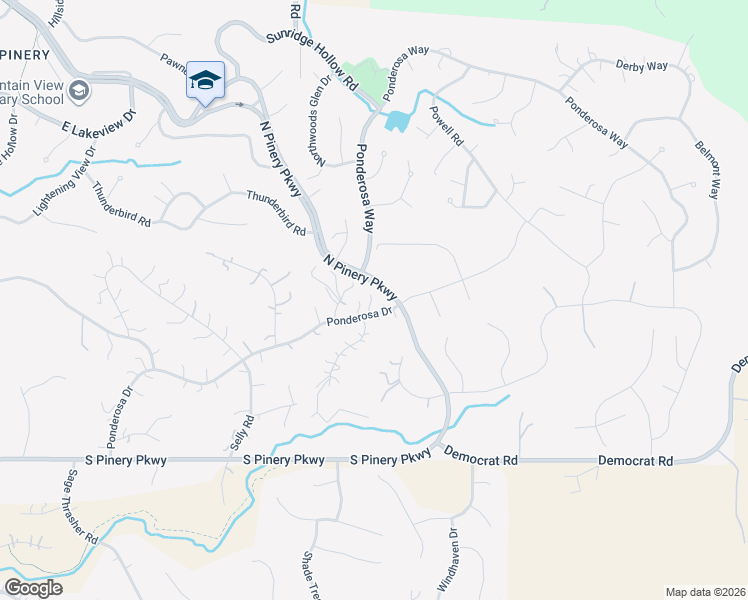 map of restaurants, bars, coffee shops, grocery stores, and more near 5637 Ponderosa Drive in Parker