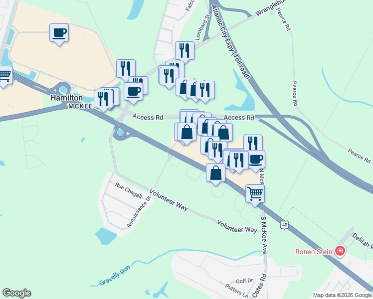 map of restaurants, bars, coffee shops, grocery stores, and more near 370 Hamilton Commons in Hamilton